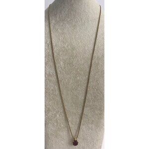 Vintage 925 Gold Toned Snake Chain Necklace w/ Red Rhinestone Pendant (not 925)